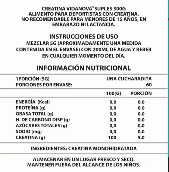 Creatina PRO™ Monohidratada Micronizada 300 g – Vidanova® Suples