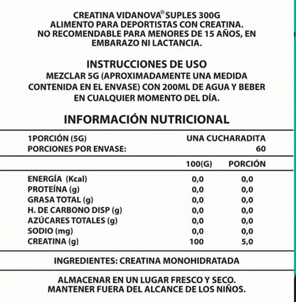 Creatina PRO™ Monohidratada Micronizada 300 g – Vidanova® Suples